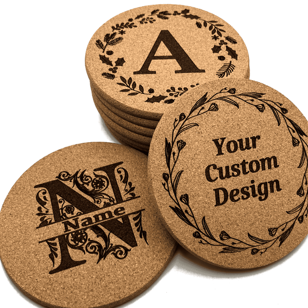 Personalized Cork Coasters – Custom Laser Engraved Set (Round or Square)Set of 4
