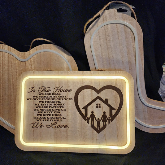 Personalized LED Wood Sign – Custom Engraved Lighted Decor (Heart, Rectangle, Boot)